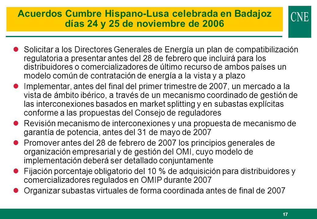 Acuerdos Cumbre Hispano-Lusa celebrada en Badajoz días 24 y 25 de noviembre de 2006