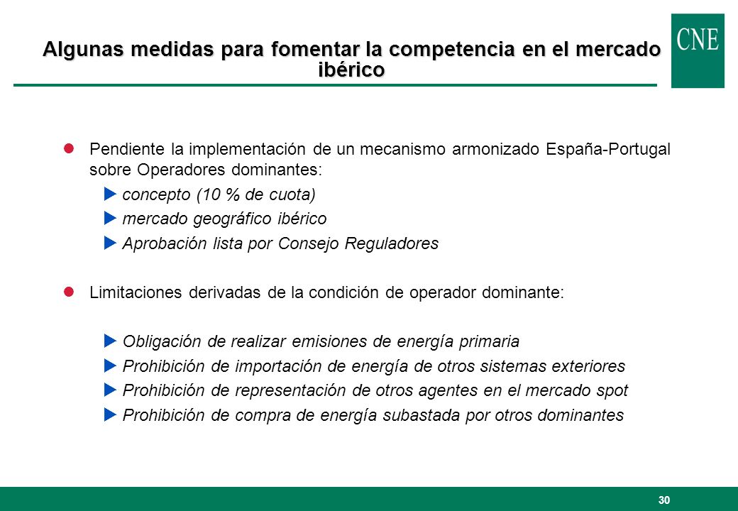 Algunas medidas para fomentar la competencia en el mercado ibérico