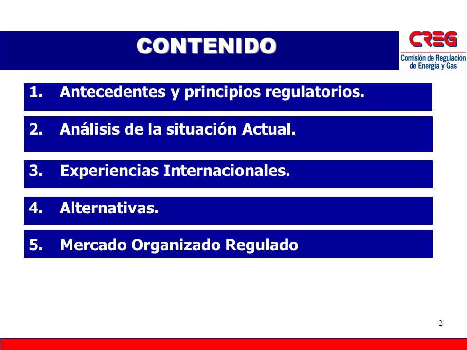 CONTENIDO Antecedentes y principios regulatorios.