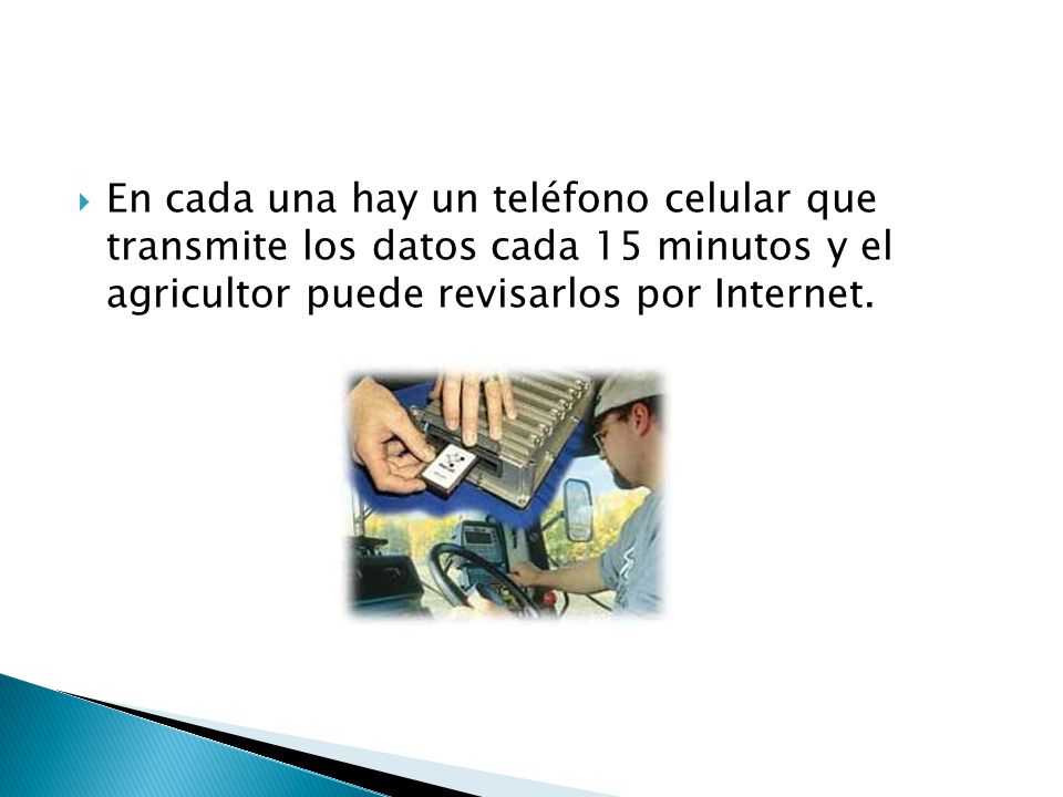 En cada una hay un teléfono celular que transmite los datos cada 15 minutos y el agricultor puede revisarlos por Internet.