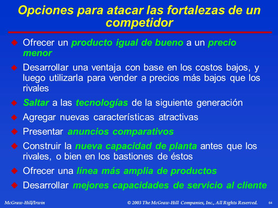 Opciones para atacar las fortalezas de un competidor