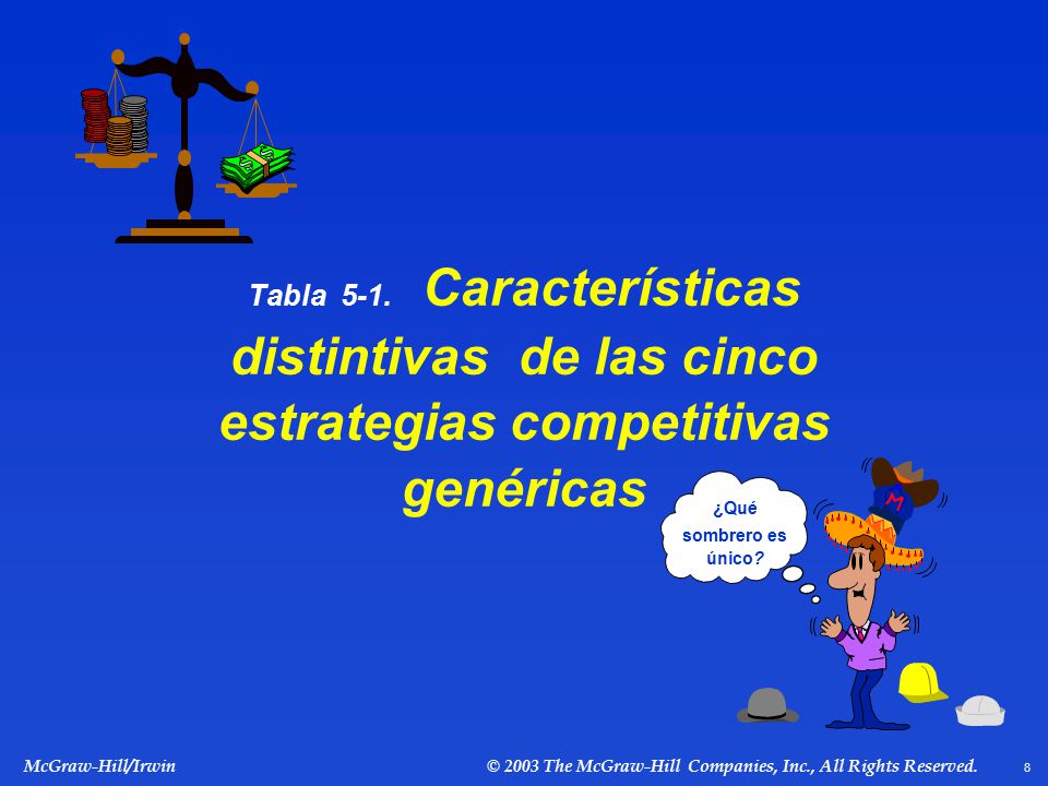 Tabla 5-1. Características distintivas de las cinco estrategias competitivas genéricas