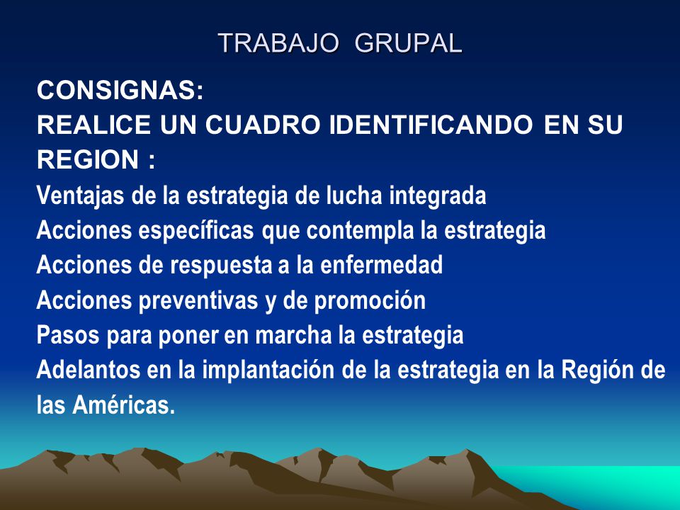 TRABAJO GRUPAL CONSIGNAS: REALICE UN CUADRO IDENTIFICANDO EN SU. REGION : Ventajas de la estrategia de lucha integrada.