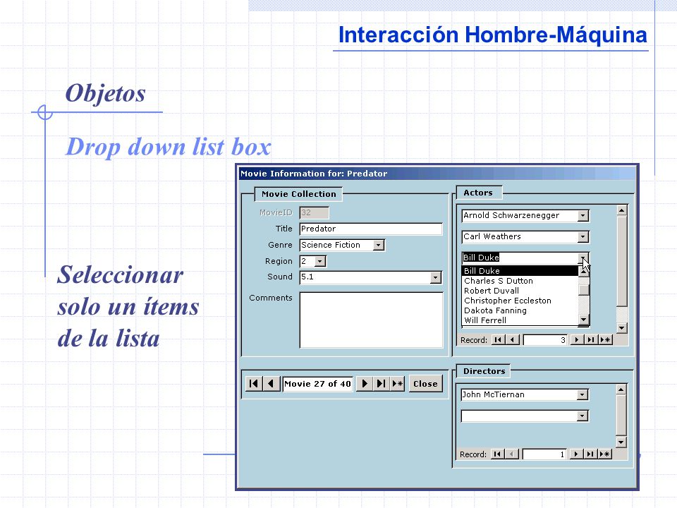 Objetos Drop down list box Seleccionar solo un ítems de la lista