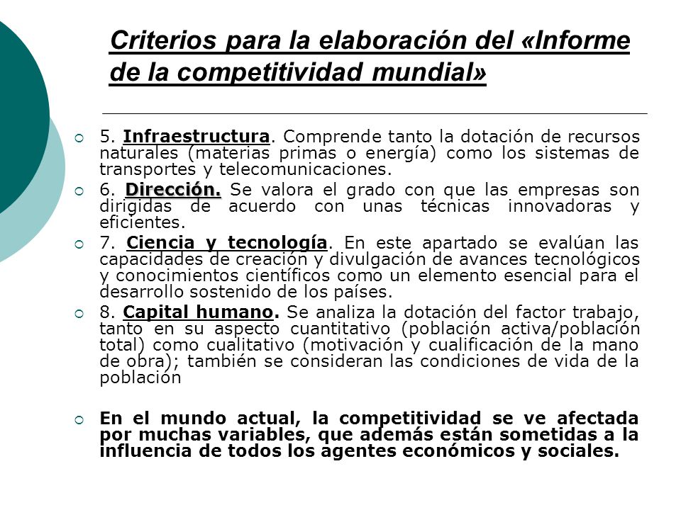 Criterios para la elaboración del «Informe de la competitividad mundial»