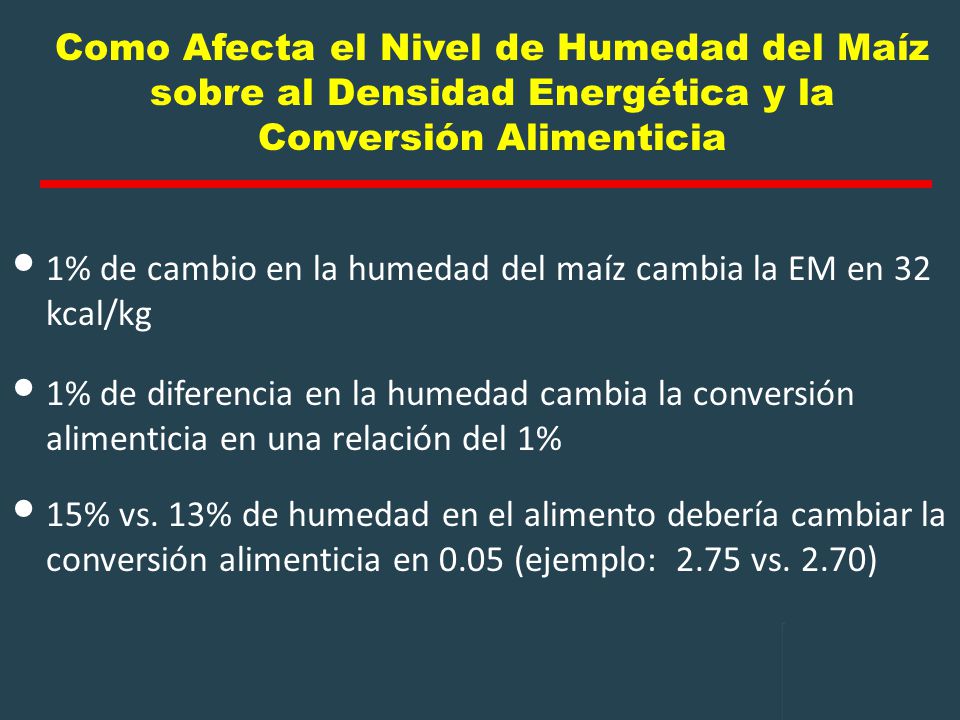Como Afecta el Nivel de Humedad del Maíz sobre al Densidad Energética y la Conversión Alimenticia
