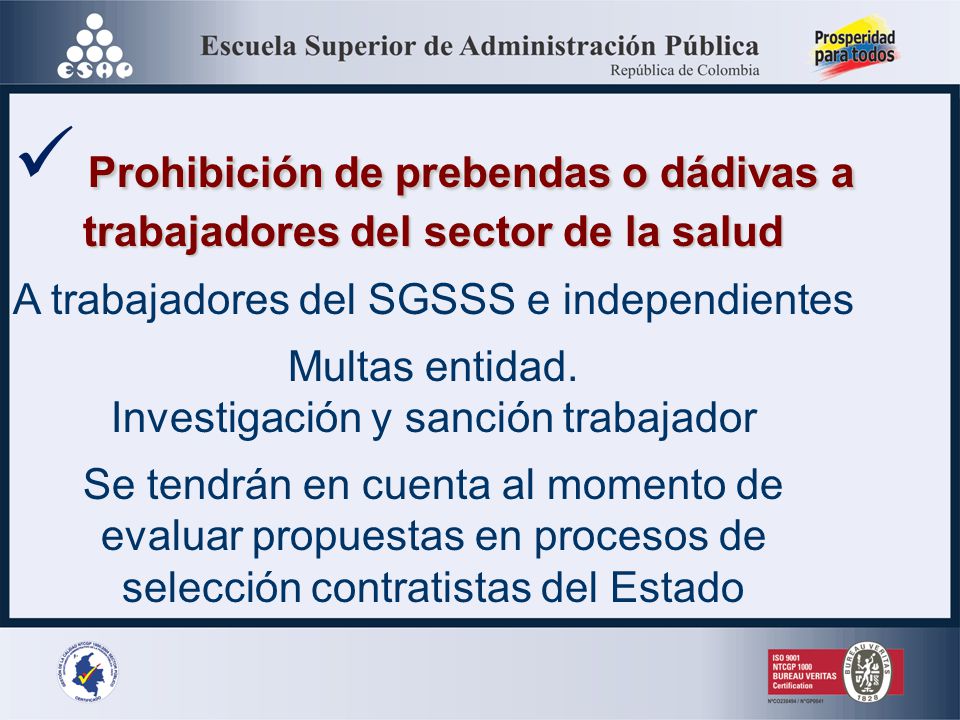  Prohibición de prebendas o dádivas a trabajadores del sector de la salud