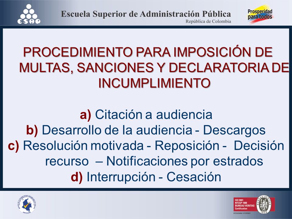 a) Citación a audiencia b) Desarrollo de la audiencia - Descargos