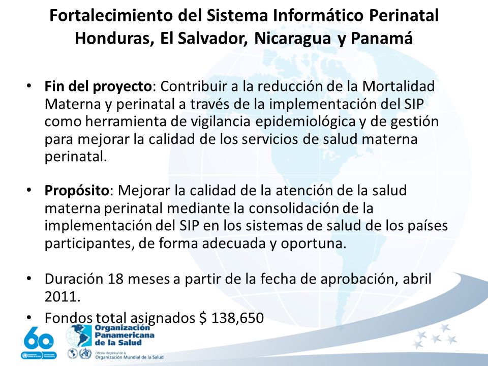 Fortalecimiento del Sistema Informático Perinatal Honduras, El Salvador, Nicaragua y Panamá