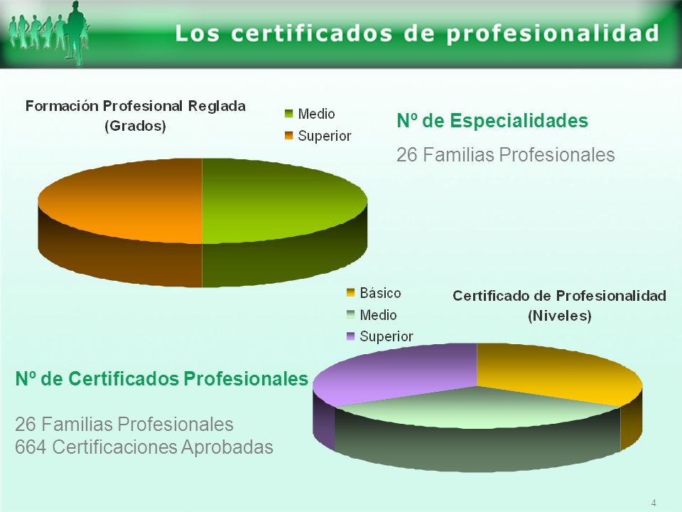 Nº de Especialidades 26 Familias Profesionales. Nº de Certificados Profesionales. 26 Familias Profesionales.