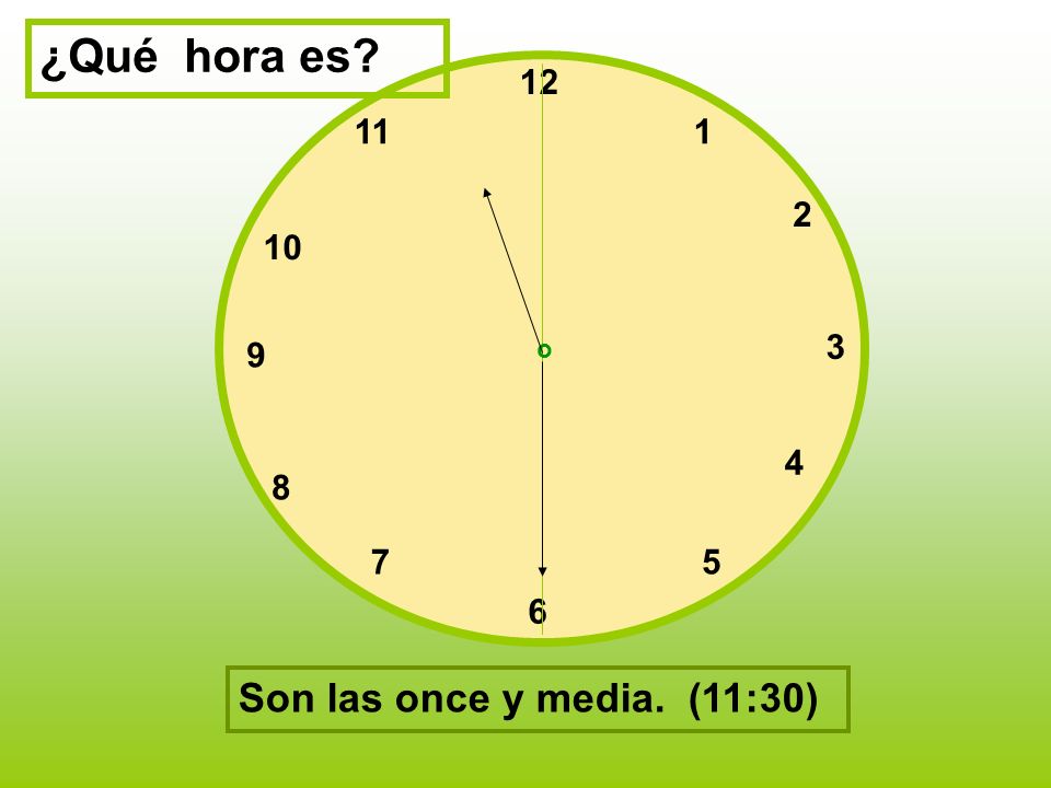 ¿Qué hora es Son las once y media. (11:30)