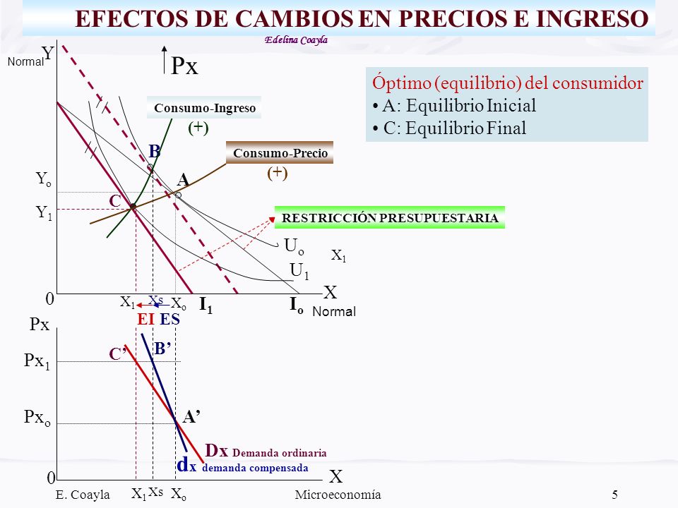 Px EFECTOS DE CAMBIOS EN PRECIOS E INGRESO dx demanda compensada Y