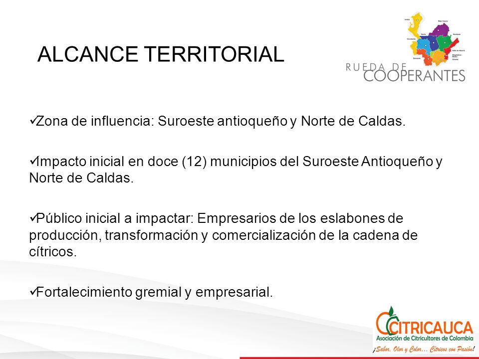 ALCANCE TERRITORIAL Zona de influencia: Suroeste antioqueño y Norte de Caldas.