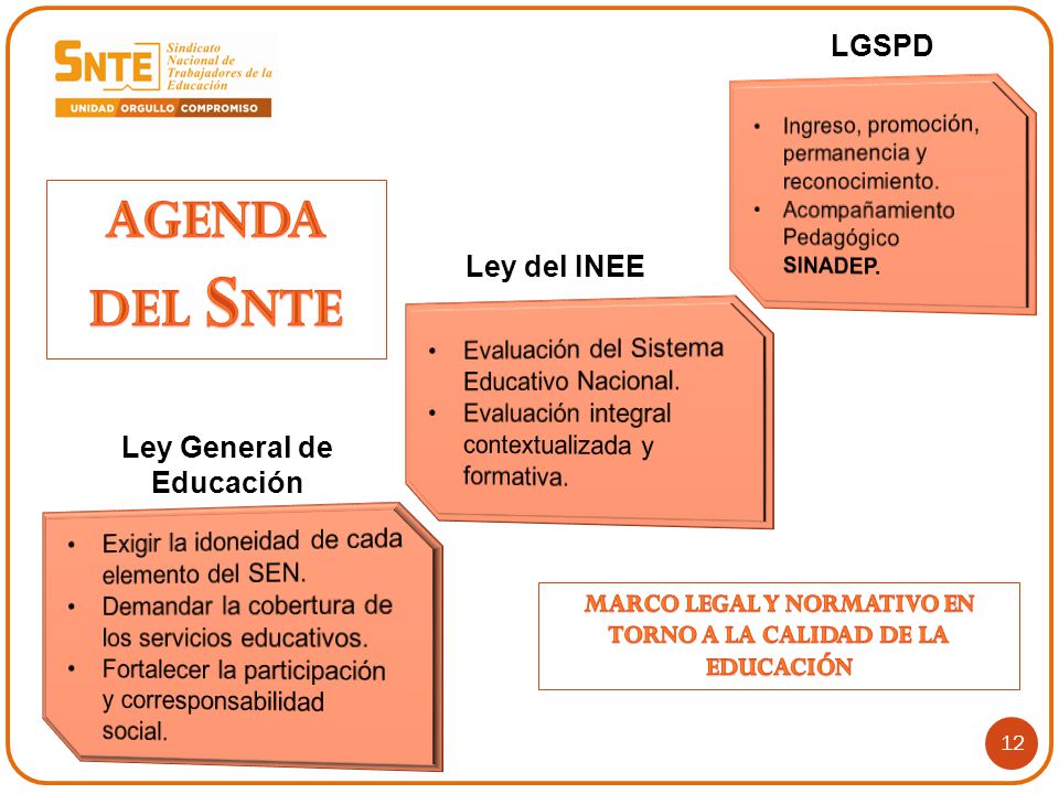 Agenda del snte LGSPD Ley del INEE Ley General de Educación