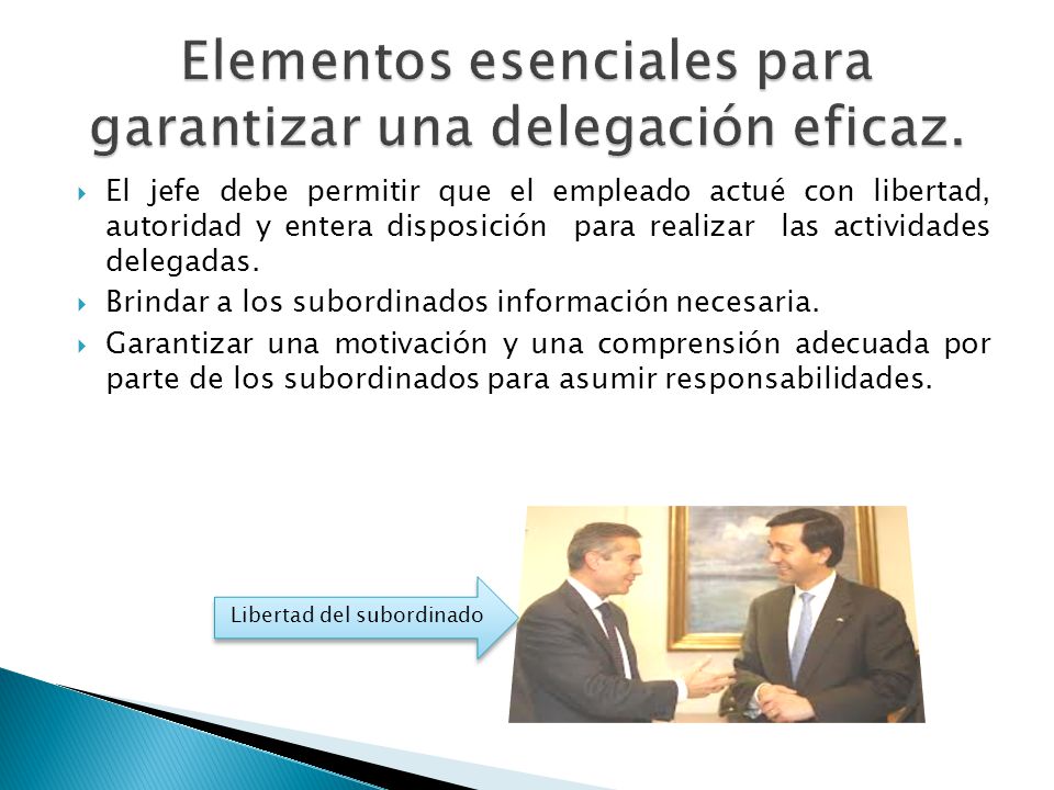 Elementos esenciales para garantizar una delegación eficaz.