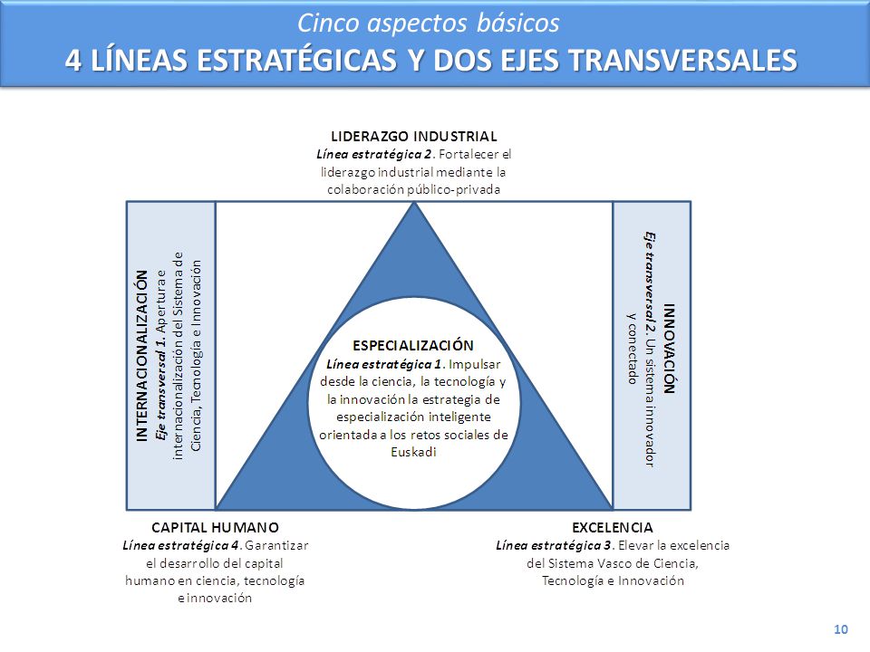 Cinco aspectos básicos 4 LÍNEAS ESTRATÉGICAS Y DOS EJES TRANSVERSALES