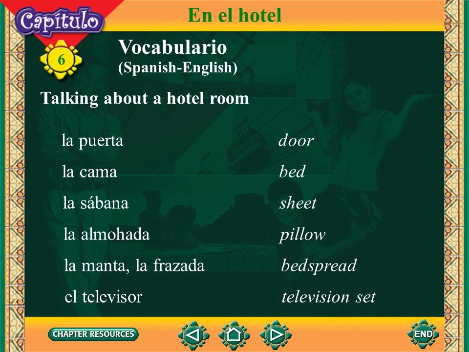 En el hotel Vocabulario Talking about a hotel room la puerta door