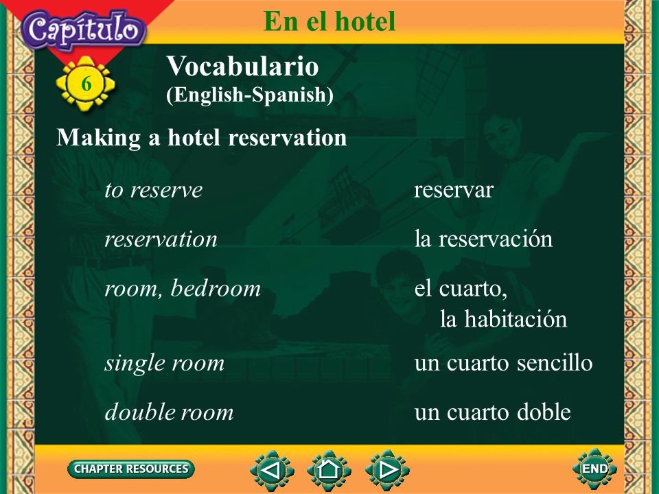En el hotel Vocabulario Making a hotel reservation to reserve reservar