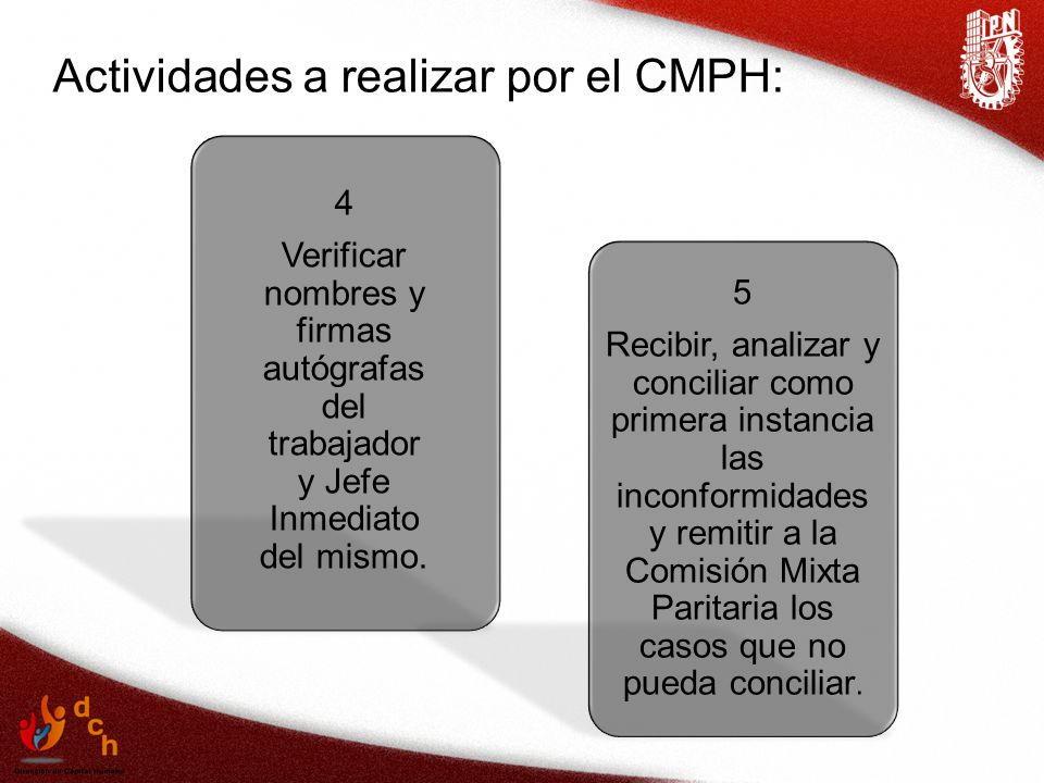 Actividades a realizar por el CMPH: