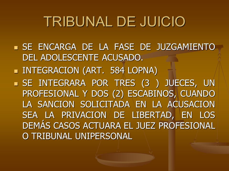 TRIBUNAL DE JUICIO SE ENCARGA DE LA FASE DE JUZGAMIENTO DEL ADOLESCENTE ACUSADO. INTEGRACION (ART. 584 LOPNA)