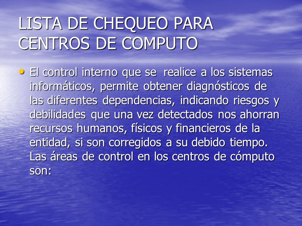 LISTA DE CHEQUEO PARA CENTROS DE COMPUTO