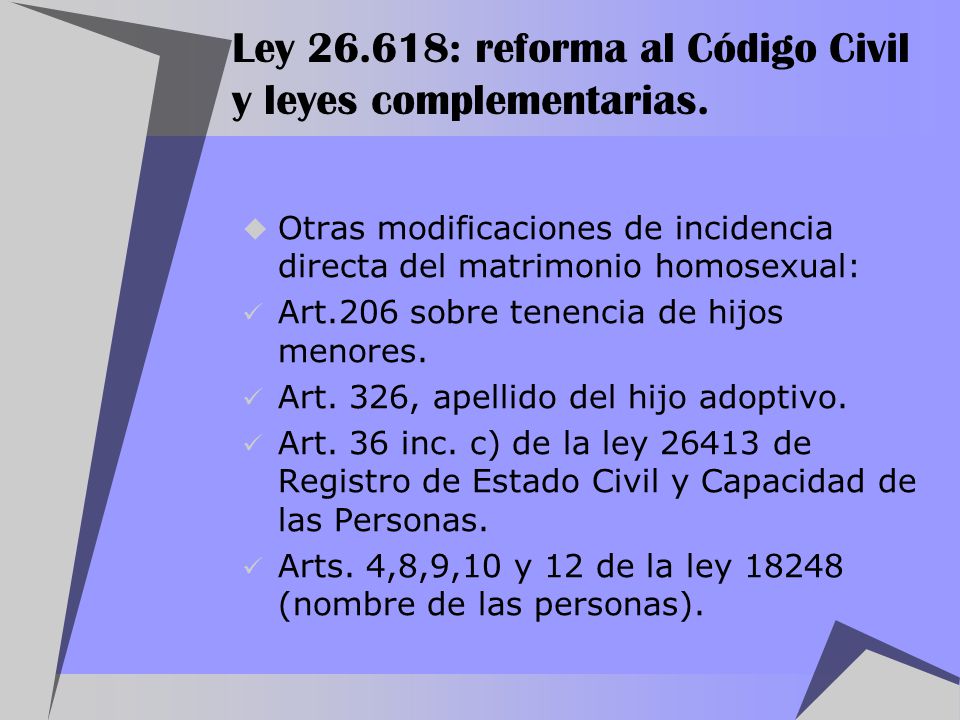 Ley : reforma al Código Civil y leyes complementarias.