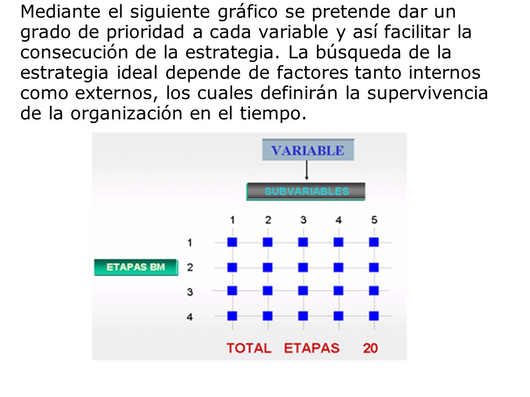 Mediante el siguiente gráfico se pretende dar un grado de prioridad a cada variable y así facilitar la consecución de la estrategia.
