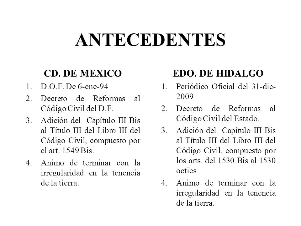 ANTECEDENTES CD. DE MEXICO EDO. DE HIDALGO D.O.F. De 6-ene-94
