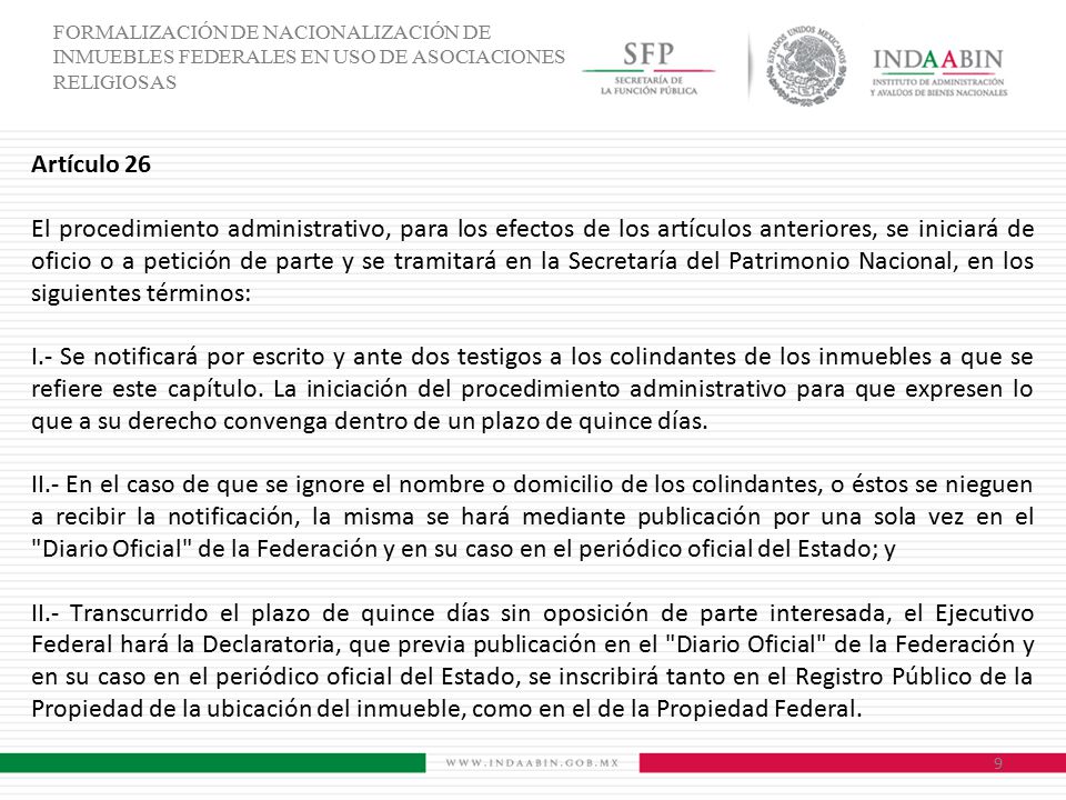 FORMALIZACIÓN DE NACIONALIZACIÓN DE INMUEBLES FEDERALES EN USO DE ASOCIACIONES RELIGIOSAS