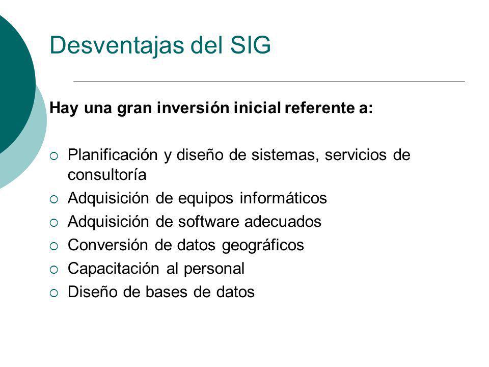 Desventajas del SIG Hay una gran inversión inicial referente a: