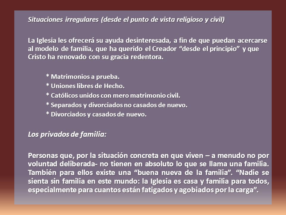 Situaciones irregulares (desde el punto de vista religioso y civil)