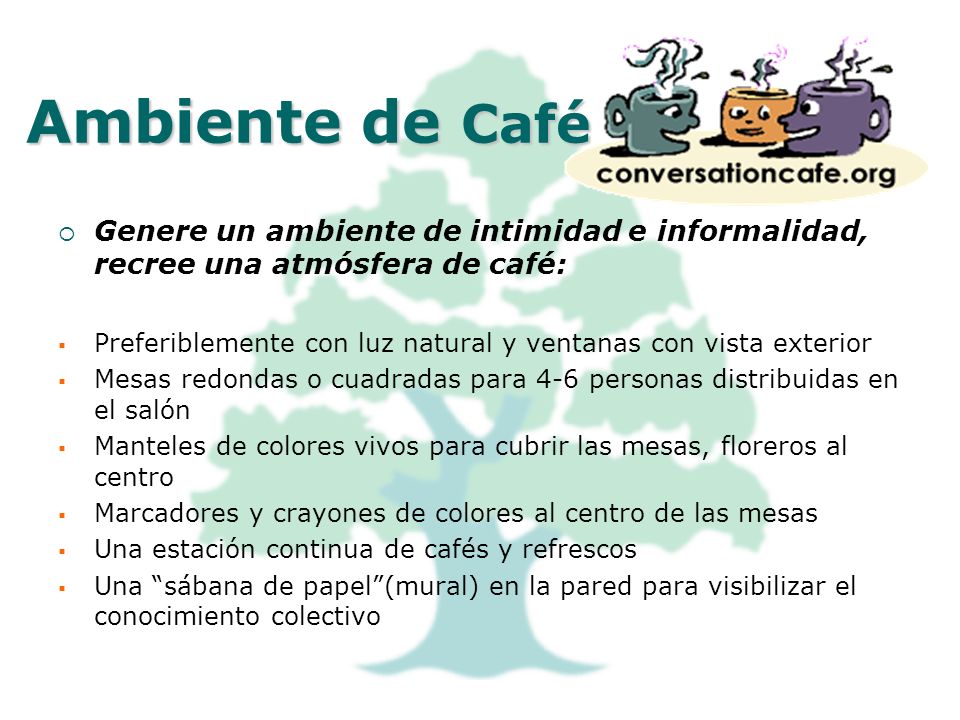 Ambiente de Café Genere un ambiente de intimidad e informalidad, recree una atmósfera de café: