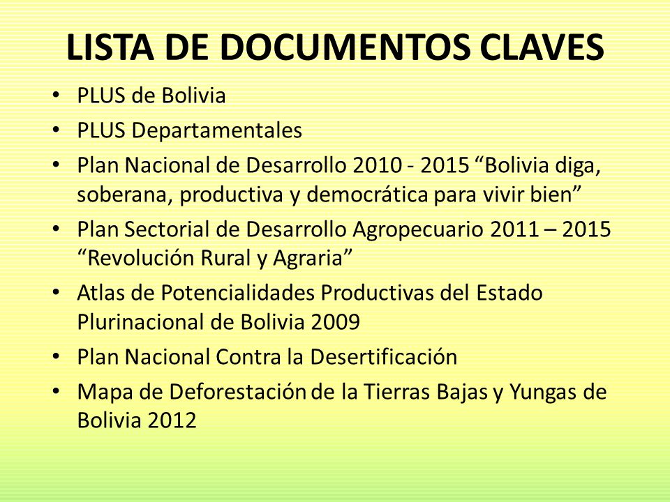 LISTA DE DOCUMENTOS CLAVES