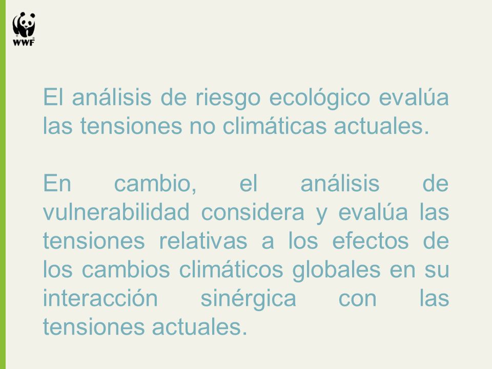 El análisis de riesgo ecológico evalúa las tensiones no climáticas actuales.
