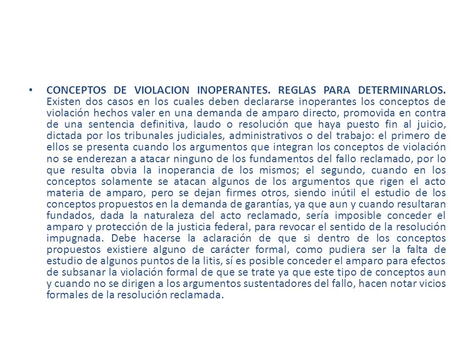 CONCEPTOS DE VIOLACION INOPERANTES. REGLAS PARA DETERMINARLOS