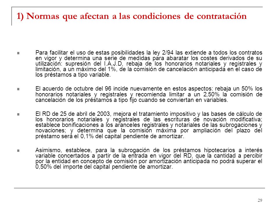 1) Normas que afectan a las condiciones de contratación