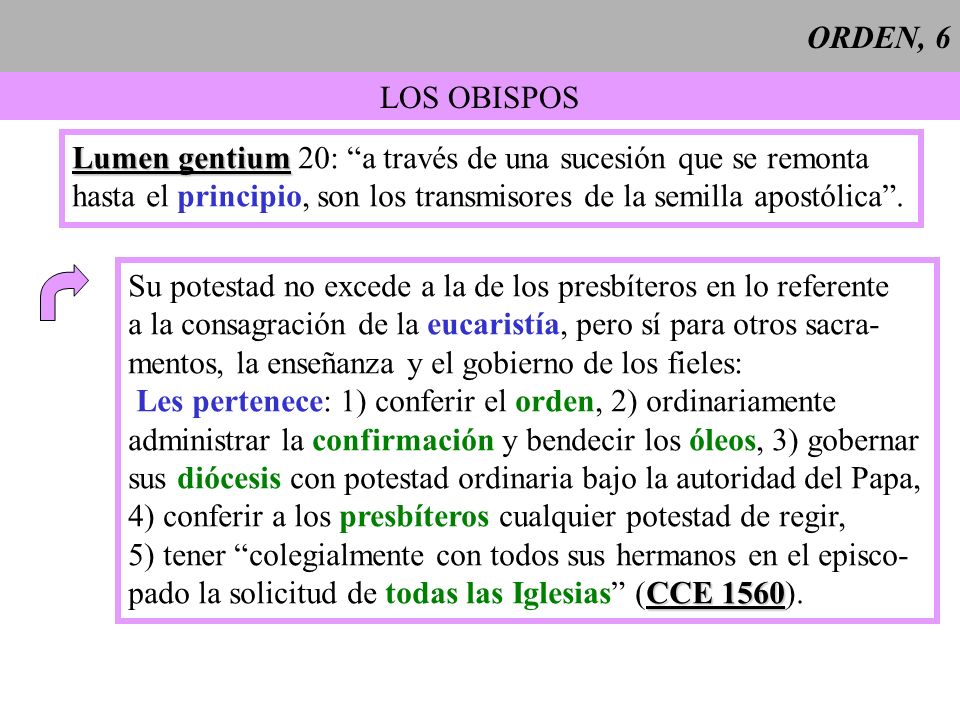 ORDEN, 6 LOS OBISPOS. Lumen gentium 20: a través de una sucesión que se remonta.