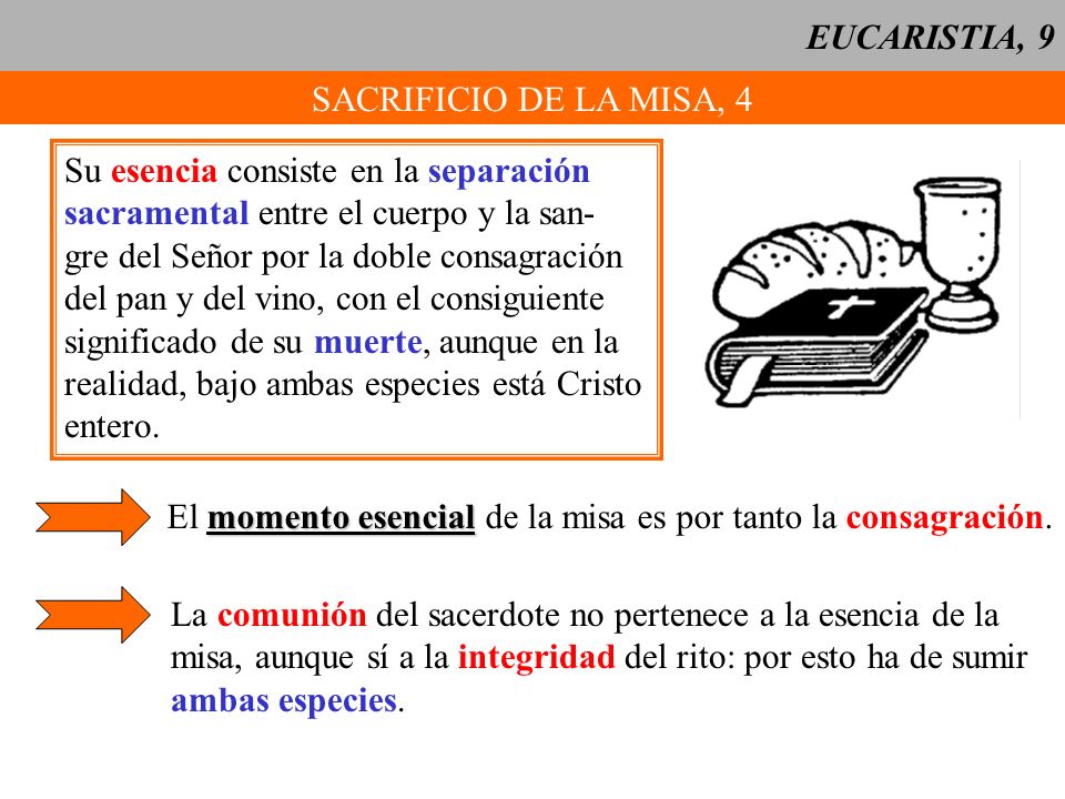 EUCARISTIA, 9 SACRIFICIO DE LA MISA, 4. Su esencia consiste en la separación. sacramental entre el cuerpo y la san-