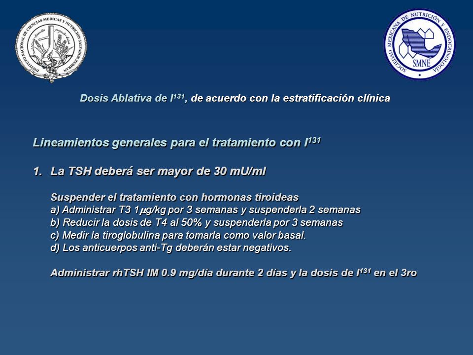 Dosis Ablativa de I131, de acuerdo con la estratificación clínica