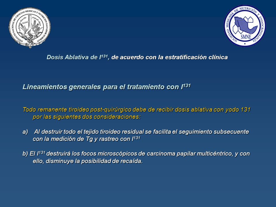 Dosis Ablativa de I131, de acuerdo con la estratificación clínica