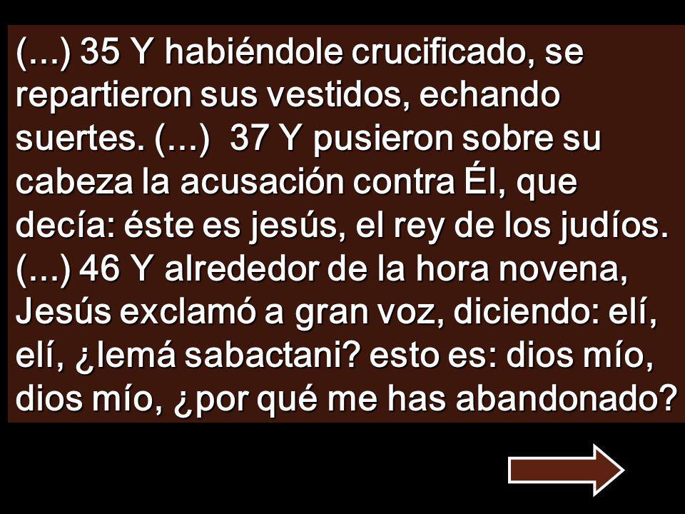 (...) 35 Y habiéndole crucificado, se repartieron sus vestidos, echando suertes.