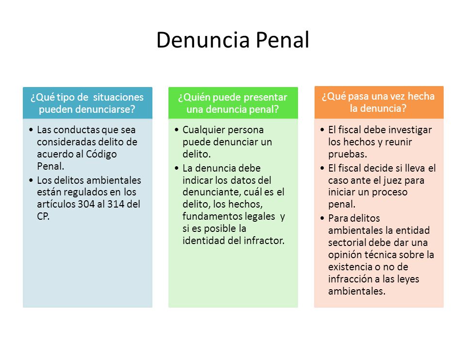 Denuncia Penal ¿Qué tipo de situaciones pueden denunciarse Las conductas que sea consideradas delito de acuerdo al Código Penal.