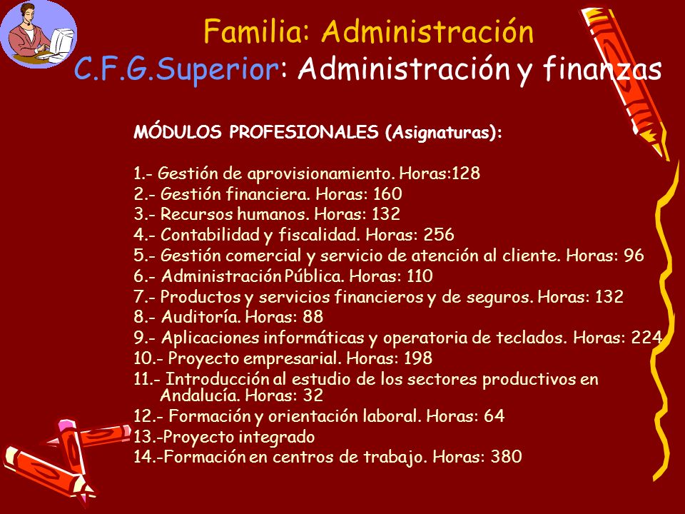 Familia: Administración C.F.G.Superior: Administración y finanzas
