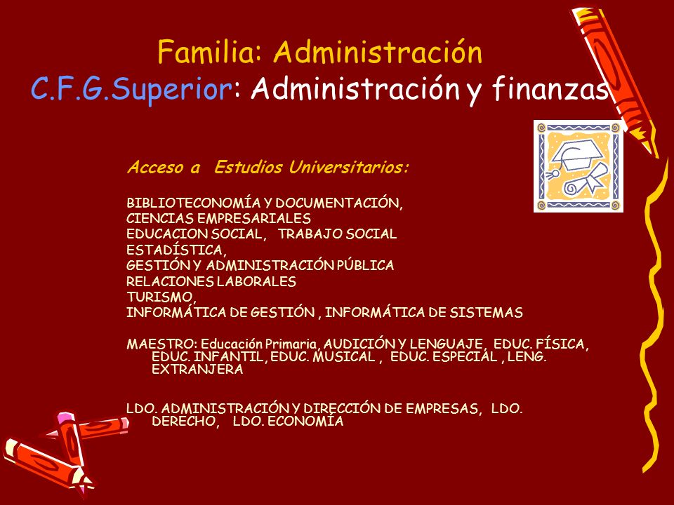 Familia: Administración C.F.G.Superior: Administración y finanzas