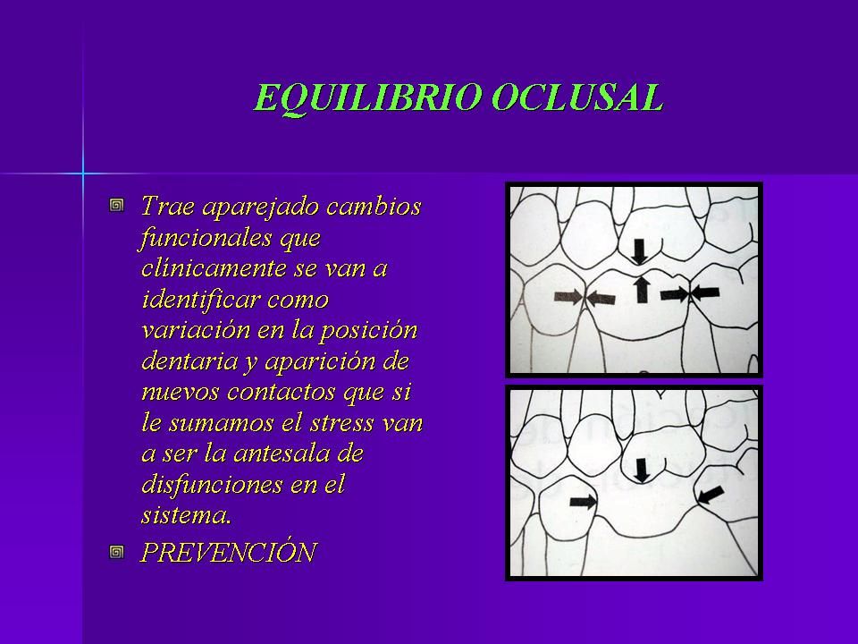 Cuando perdemos una pieza lo que estamos perdiendo es el equilibrio que existe entre los diferentes componentes del sistema, porque hay una ruptura del equilibrio oclusal que en gral se manifiesta con cambios en las posiciones dentarias, migraciones de las piezas; todos estos cambios se van a traducir en nuevos contactos dentarios , los cuales