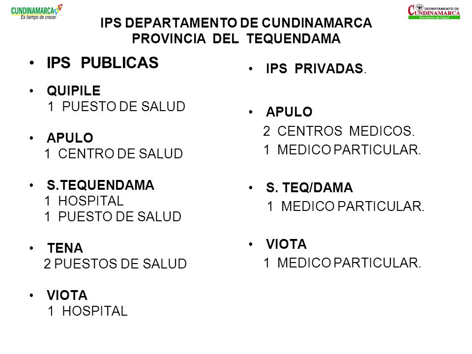IPS DEPARTAMENTO DE CUNDINAMARCA PROVINCIA DEL TEQUENDAMA