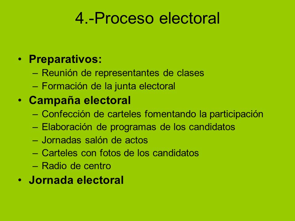 4.-Proceso electoral Preparativos: Campaña electoral Jornada electoral