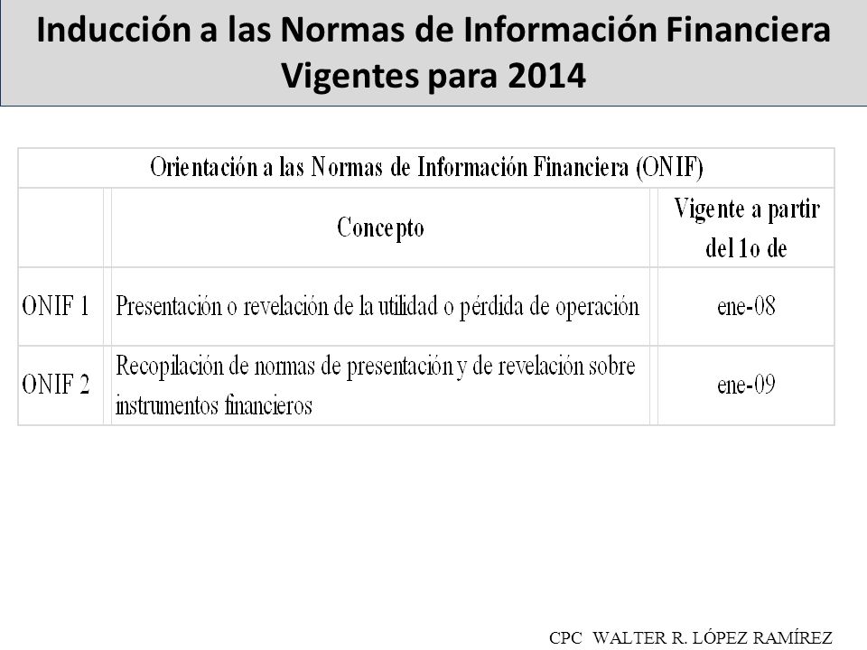 Inducción a las Normas de Información Financiera Vigentes para 2014