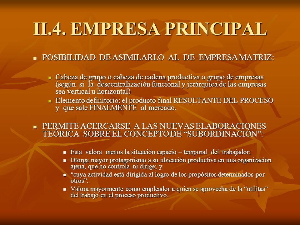 II.4. EMPRESA PRINCIPAL POSIBILIDAD DE ASIMILARLO AL DE EMPRESA MATRIZ: