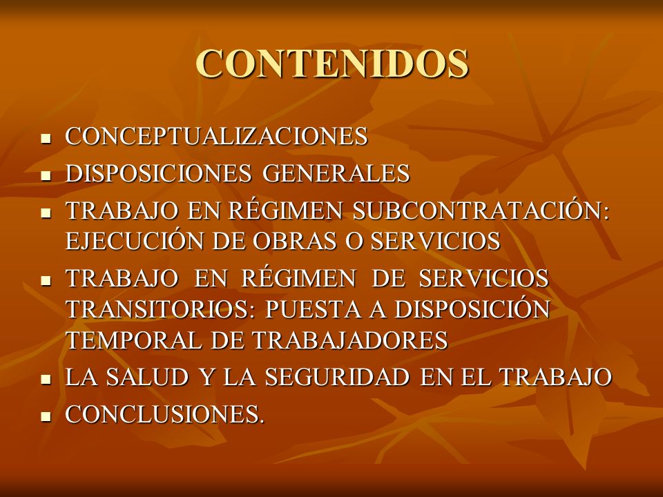 CONTENIDOS CONCEPTUALIZACIONES DISPOSICIONES GENERALES